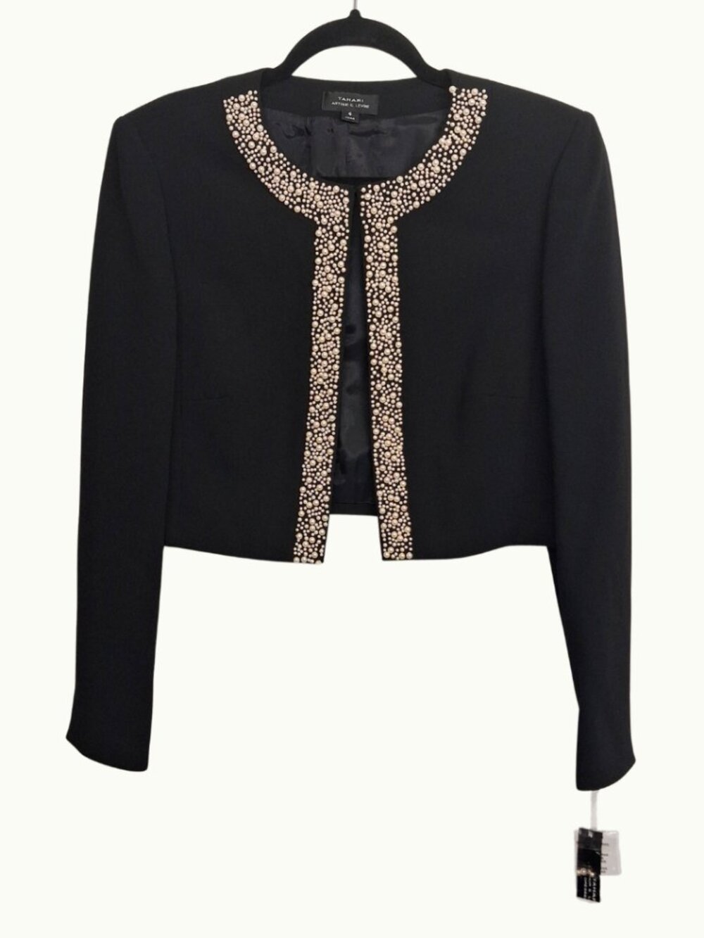 TAHARI ASL Pearl Black Cropped Jacket Long Sleeve 6 Small NWT